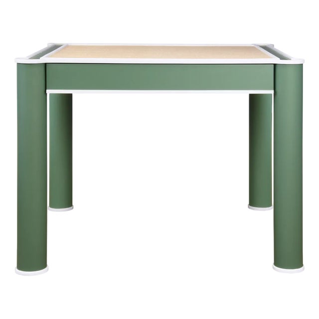 Matthew Izzo Home Jackie Matte Green Lacquer Game Table With Matte White Lacquer Edging and Natural Grasscloth Inlay For Sale