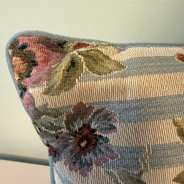 Vintage Floral and Striped Tapestry Accent Pillow For Sale - Image 4 of 6
