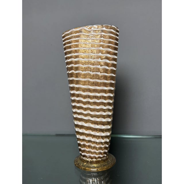Gilded Murano Glass Vase with Lattimo Decor by Ercole Barovier for Barovier & Toso, 1950s For Sale - Image 10 of 10