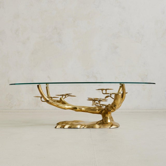 Belgian Brass Bonsai Coffee Table With Oval Glass Top Attributed to Willy Daro, 1970s For Sale In Chicago - Image 6 of 10