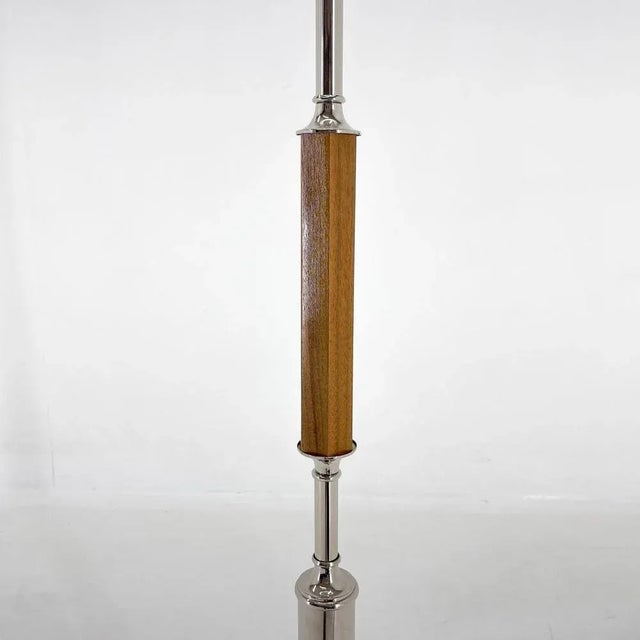 1950s Chrome & Wood Floor Lamp, Czechoslovakia, 1950s For Sale - Image 5 of 13