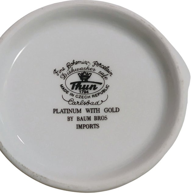 White Vintage Thun Carlsbad Bohemian Porcelain Covered Sugar Bowl Platinum With Gold For Sale - Image 8 of 8