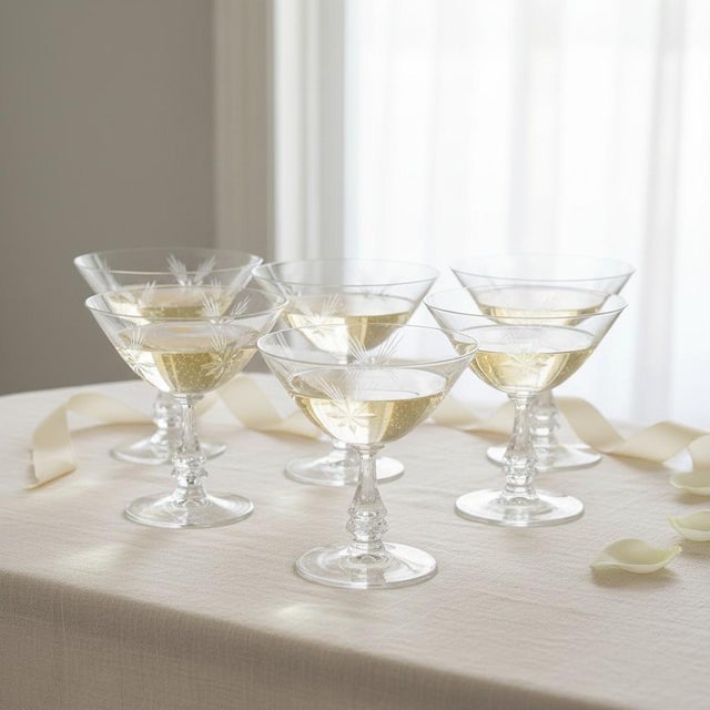 Mid-Century Modern Vintage Mid-Century Modern Tiffin Franciscan Shooting Star Champagne Sherbet Glasses - Set of 6 For Sale - Image 3 of 8