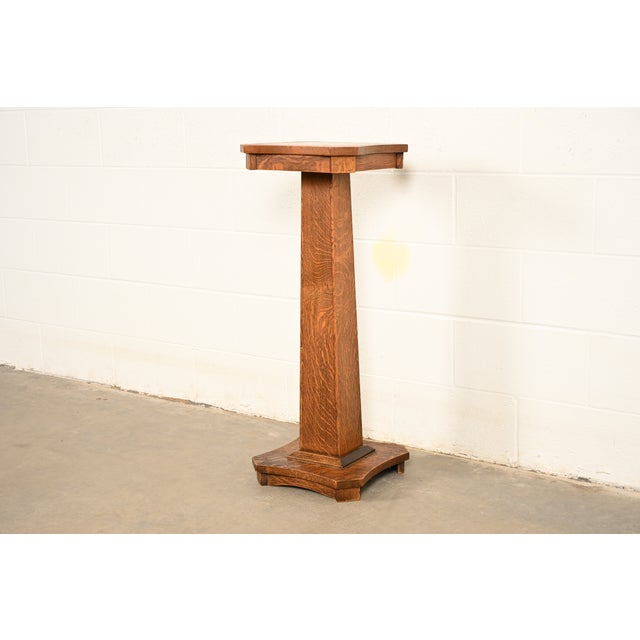 Charles Limbert Stickley Brothers Style Antique Mission Tiger Oak Arts & Crafts Pedestal or Plant Stand, Circa 1910 For Sale - Image 4 of 12