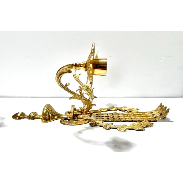Brass Vintage French Louis XVI Style Brass Wall Sconces – Pair For Sale - Image 8 of 12