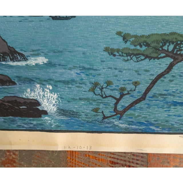 Early 20th Century Japanese Woodblock Print by Toshi Yoshida "Isozaki Morning" For Sale - Image 11 of 15