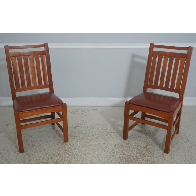 Set of 6 Mission Style Leather Seat Dining Chairs For Sale - Image 15 of 18