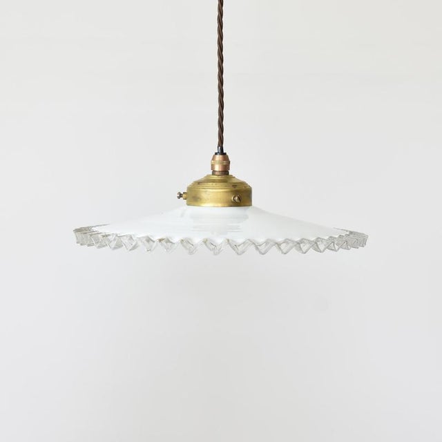 1930s French Milk Glass Frill Pendant Light, 1930s For Sale - Image 5 of 5