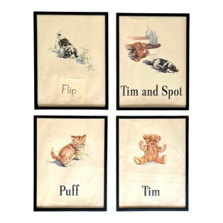 Vintage Framed Children’s Storybook Prints – Set of 4 Whimsical Nursery Illustrations For Sale