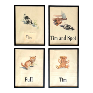 Vintage Framed Children’s Storybook Prints – Set of 4 Whimsical Nursery Illustrations