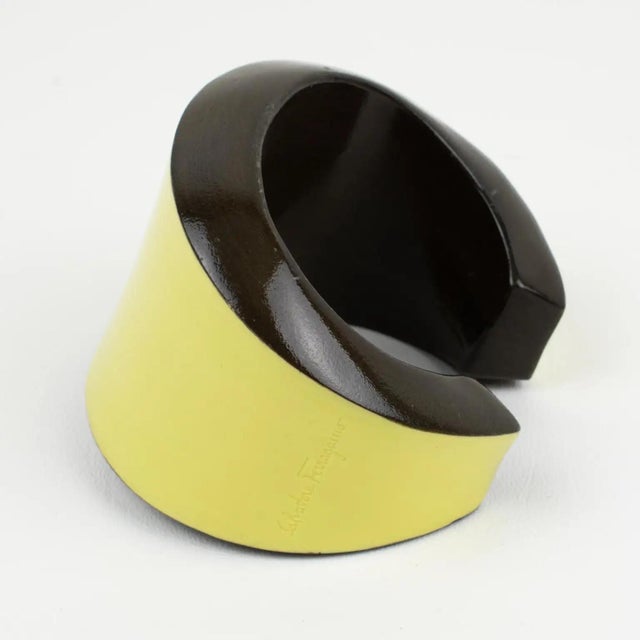 Salvatore Ferragamo Yellow and Brown Wood Enameled Cuff Bracelet Bangle For Sale In Atlanta - Image 6 of 12
