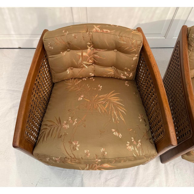 Wood Pair of Vintage Wood and Cane Upholstered Side Chairs For Sale - Image 7 of 10