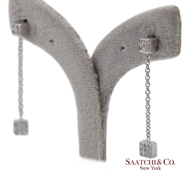 18k Solid White Gold Natural Diamond Box Drop Earrings Metal Type: 18k Solid White Gold Total Item Weight: 4.1 Grams...