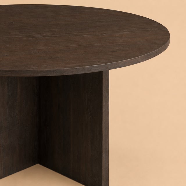 Contemporary Round Smoked Oak Dining Table by Lebanto For Sale - Image 3 of 4