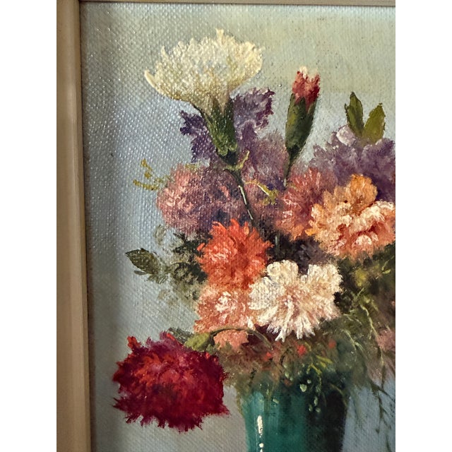 Realism 1960s Otto Von Lutterotti Oil on Canvas Original Frame Still Life Floral Austria For Sale - Image 3 of 10