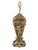 Large brass peacock fan fireplace screen with a decorative cherub at the base and overlapping brass blades that open into...