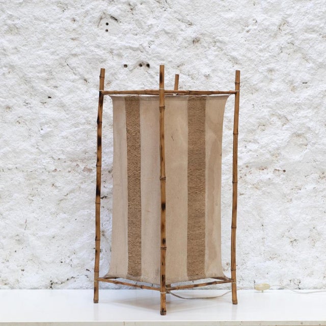 1960s Bamboo and Fabric Lamp in the style of Louis Sognot, 1960s For Sale - Image 5 of 12