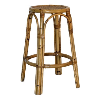 Bamboo and Wicker Bar Stool, 1970s For Sale