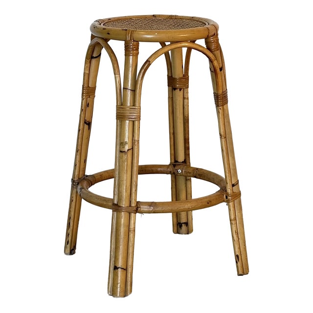 Bamboo and Wicker Bar Stool, 1970s For Sale
