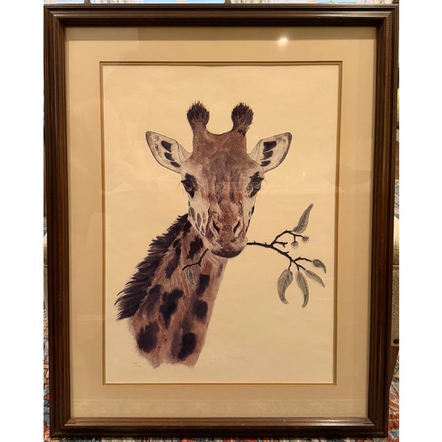 Printmaking Materials 1975 Jacquie Marie Vaux "Giraffe" Signed Limited Edition Lithograph, Framed For Sale - Image 7 of 11