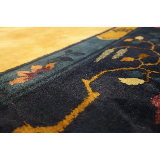 Camel 1920s Camel Floral Vase Modern Antique Chinese Art Deco Wool Rug 8'10" X 11'6" For Sale - Image 8 of 10