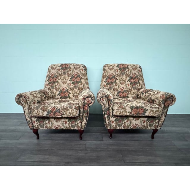 Vintage Italian Armchairs in Floral Upholstery, 1950s, Set of 2 For Sale - Image 15 of 15