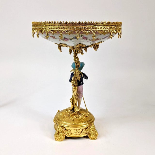 French Late 20th Century Hand Painted Porcelain Figurine and Bowl For Sale - Image 3 of 9