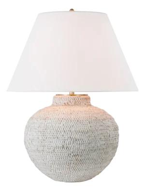 Marie Flanigan by Visual Comfort Signature Avedon Medium Table Lamp in Plaster White Rattan with Linen Shade