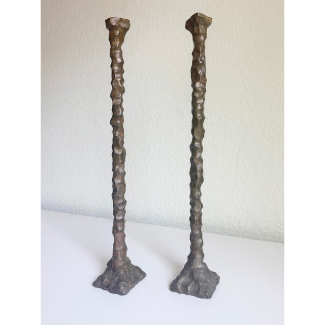 Giacometti Style 19” Cast Bronze Candlesticks, a Pair For Sale - Image 9 of 10