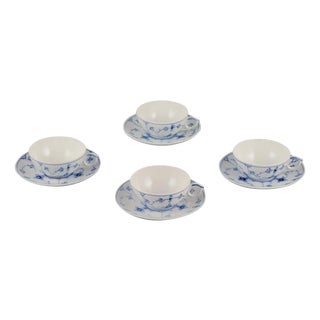 Blue Fluted Plain Teacups and Saucers in Porcelain from Royal Copenhagen, 1950s, Set of 8 For Sale