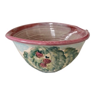 Late 20th Century Folk Art Hand, Painted Pottery Bowl For Sale