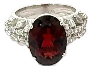 Edwardian Inspired Garnet & Zircon Solitaire Ring in 925 Silver Size - 7