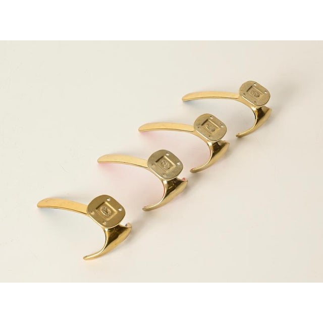 Metal Mid-Century Brass and Coral Red and Black Enamel Coat Hooks, Italy, 1950s, Set of 4 For Sale - Image 7 of 14