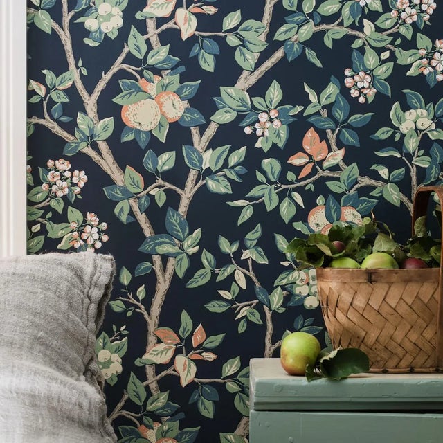 Mid-Century Modern Sample - Borastapeter Ingrid Marie Wallpaper in Navy For Sale - Image 3 of 3