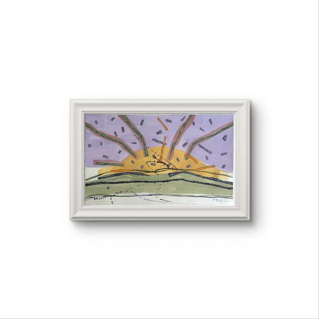 Contemporary Barbara Beck 2002 Landscape Painting on Paper Titled “Sunburst” - Signed, Dated, Unframed For Sale - Image 3 of 5