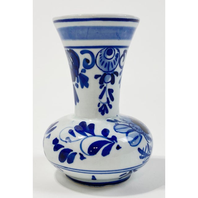 Traditional Vintage Hand-Painted Delft Ceramic Bud Vase For Sale - Image 3 of 5