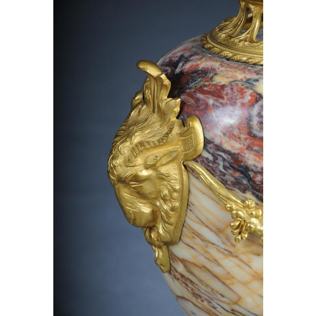 French Ornate Rams Head Potpourri Vase in Marble with Bronze For Sale - Image 10 of 18