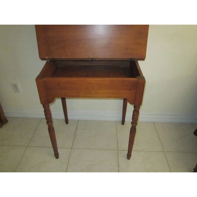 1960s Vintage Antique 1960s Lift Top Maple Wood Desk With Hutch Attached Turned Legs For Sale - Image 5 of 8