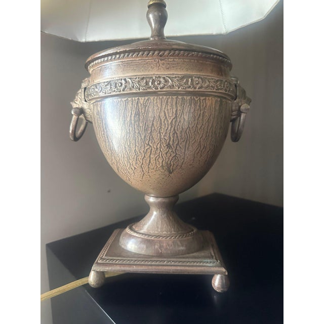 Silver Large Vintage John Richard Neoclassical Urn Lamp With Lion's Head Handles For Sale - Image 8 of 12