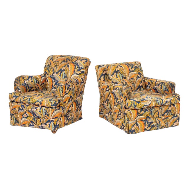 Paisley Upholstered Armchairs, Pair For Sale