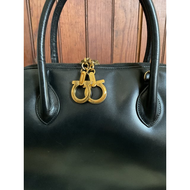 Animal Skin Salvatore Ferragamo Gancini Black Leather Purse For Sale - Image 7 of 8