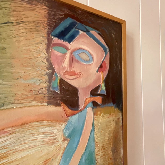 Pink Vintage French Contemporary Modernist Figural on Canvas For Sale - Image 8 of 12