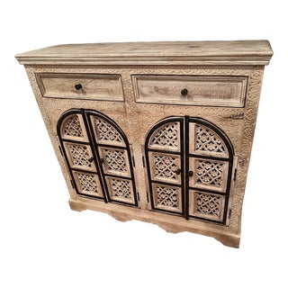 Boho Chic Style Craved Credenza For Sale