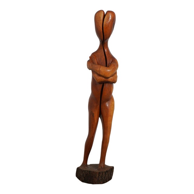 Life Size Modern Design Woman Wood Carved Sculpture Statue - Signed GPN For Sale