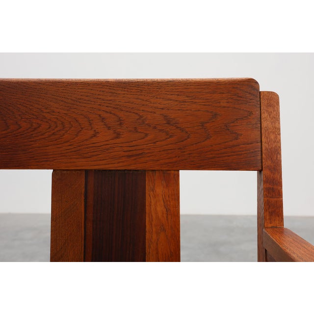 Amsterdamse School Oak and Velvet Side Chair, the Netherlands, 1920s For Sale - Image 13 of 15