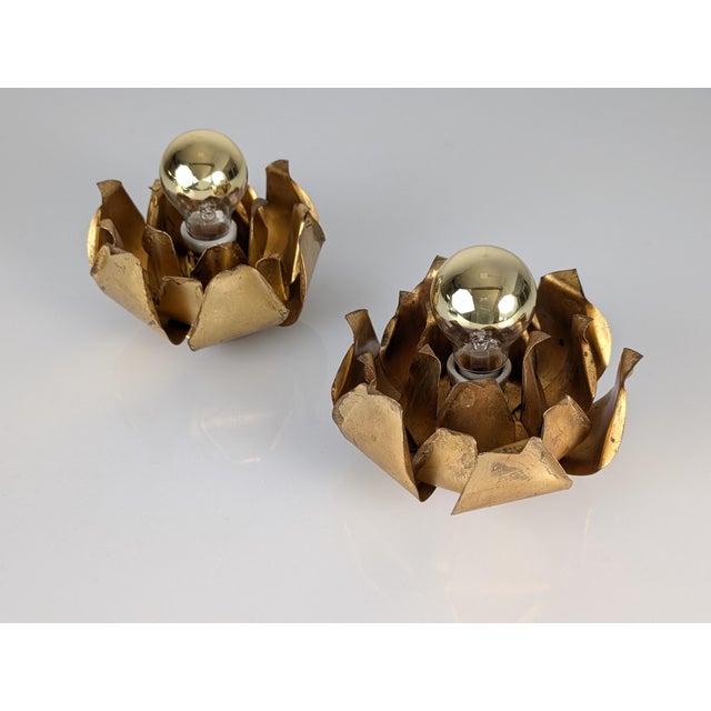 Floral Wall Sconces in Gilded Metal from Hans Kögl, 1970s, Set of 2 For Sale - Image 4 of 12