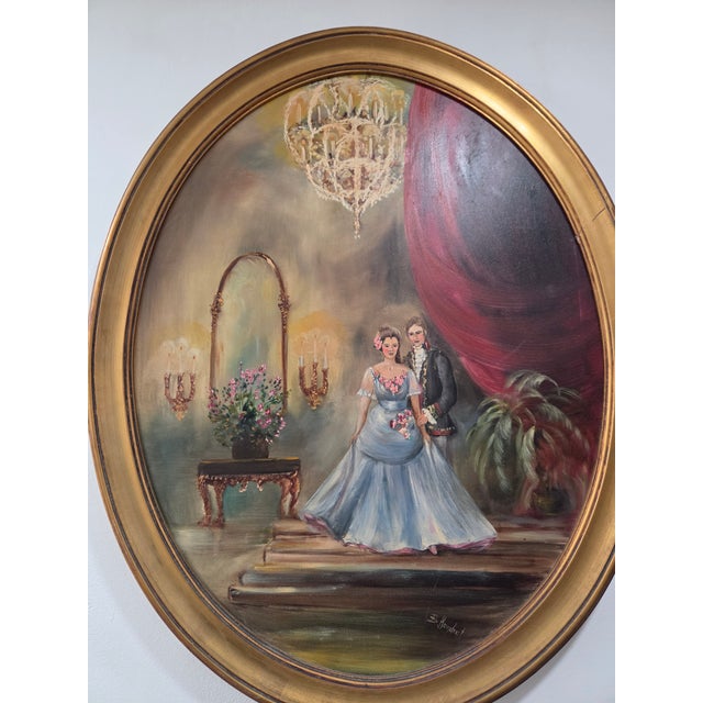 Vintage Victorian Oil Painting With Oval Gold Frame For Sale - Image 10 of 12
