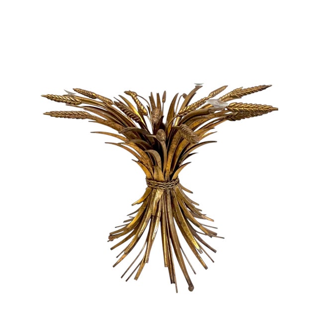 Mid 20th Century Vintage Italian Gold Tole Sheaf of Wheat Table With Glass Top For Sale - Image 5 of 15