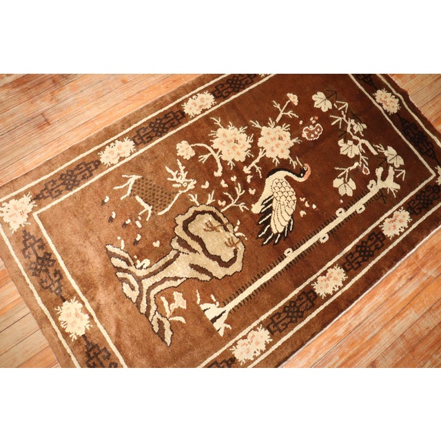 Mid 20th Century Vintage Zabihi Collection Chinese Pictorial Brown Rug - 3'3" x 5'2" For Sale - Image 5 of 7