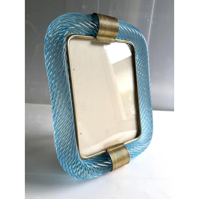 Light-Blue Torchon Picture Frame in Murano Glass by Simoeng For Sale - Image 4 of 9
